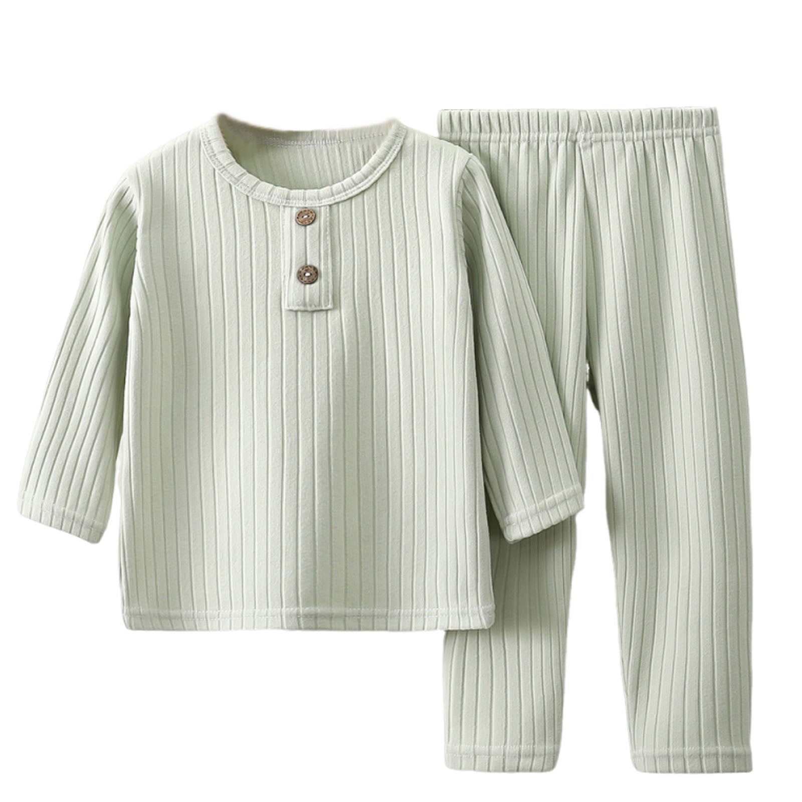 Favoffer Boys Girls Winter Ribbed Thermal 2-Piece Set Derong Fleece Home Underwear Long Sleeve Top & Pants Home Travel Play for Unisex Kids Baby Infant 1-11Y