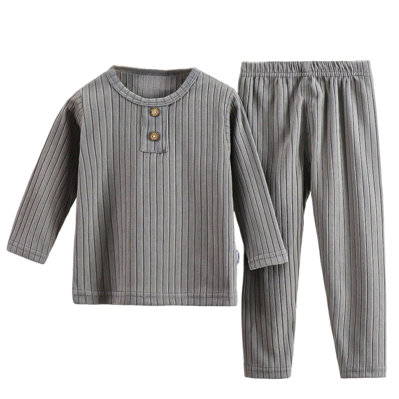 Favoffer Boys Girls Winter Ribbed Thermal 2-Piece Set Derong Fleece Home Underwear Long Sleeve Top & Pants Home Travel Play for Unisex Kids Baby Infant 1-11Y